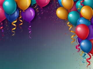Colorful festive holiday balloons frame on a colorful background. Holiday Birthday card template banner background design	
