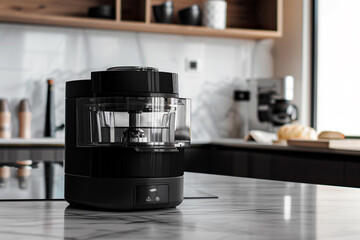 A black food processor with suction feet for stability, even during heavy processing.