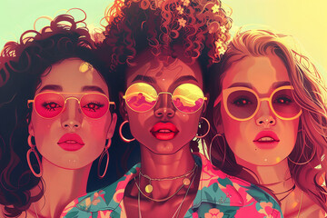 Obraz premium three vector-based women in sunglasses