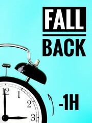 Fall back or time change concept. Alarm clock at 3 o'clock changing to Winter Time