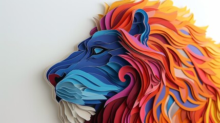 Colorful paper cut lion head sculpture - obrazy, fototapety, plakaty