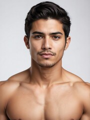 plain white background close-up portrait of handsome hispanic mexican guy from Generative AI