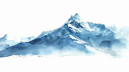 A beautiful watercolor painting of snow-capped mountains. The blue and white hues create a serene and peaceful scene.