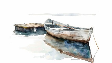 Obraz premium A wooden rowboat bobs gently at the edge of a dock