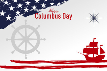 Happy Columbus Day, USA Background, Columbus Day Celebration with US flag, ocean waves and Columbus ship - United States Holiday
