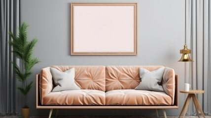 Naklejka premium mock up poster frame in modern interior background, living room