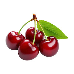 Cherries cut out with leaf isolated on transparent background