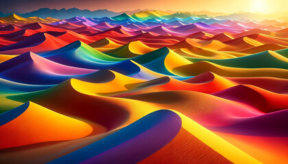 Rainbow Sands Digital Wallpaper - Colorful Sand Dunes in Vibrant Spectrum Background - 4K Wallpaper