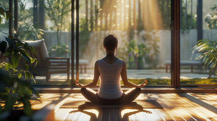 Tranquil Meditation in a Sunlit Indoor Garden. Generative AI