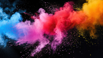 Launched colorful powder on black background