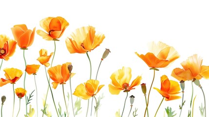 Obraz premium a hand painted water color image of beautiful california poppies on a white background