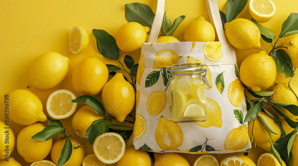 Wall mural A tote bag patterned with lemons