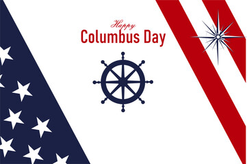 Happy Columbus Day, USA Background, Columbus Day Celebration with US flag, ocean waves and Columbus ship - United States Holiday