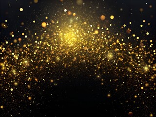 Gold sequins glitter dust isolated on black background.