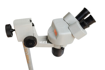 Industrial microscope isolated on white background, technology concept.