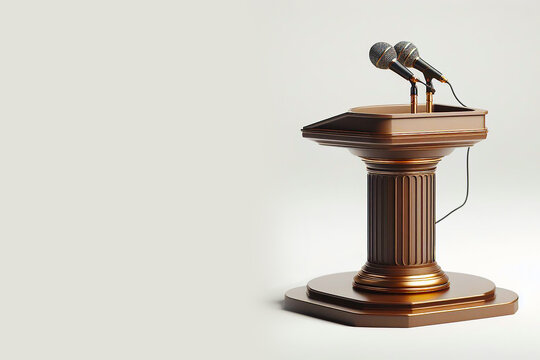 Realistic lectern conference podium with microphone
