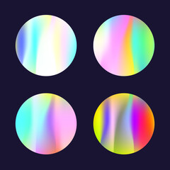 Gradient round set with holographic mesh. Abstract hologram. Plastic gradient round set. Minimalistic 90s, 80s retro style graphic template for book, annual, mobile interface, web app.