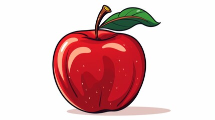 Vibrant and playful illustration of a shiny red apple with a green leaf, presented in an appealing cartoon style on a clean background