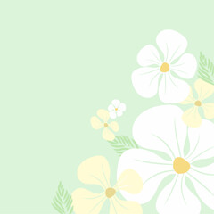 Abstractive vector background with flowers in soft green color design. Light green and yellow nature flowers wallpaper, pattern art design