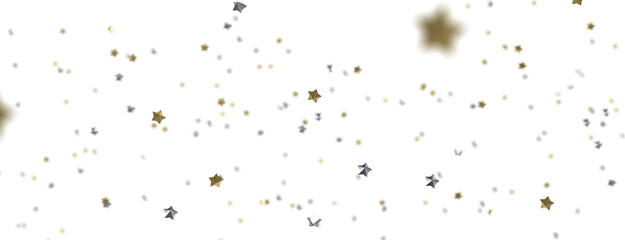 Banner with golden decoration. Festive border with falling glitter dust and stars.