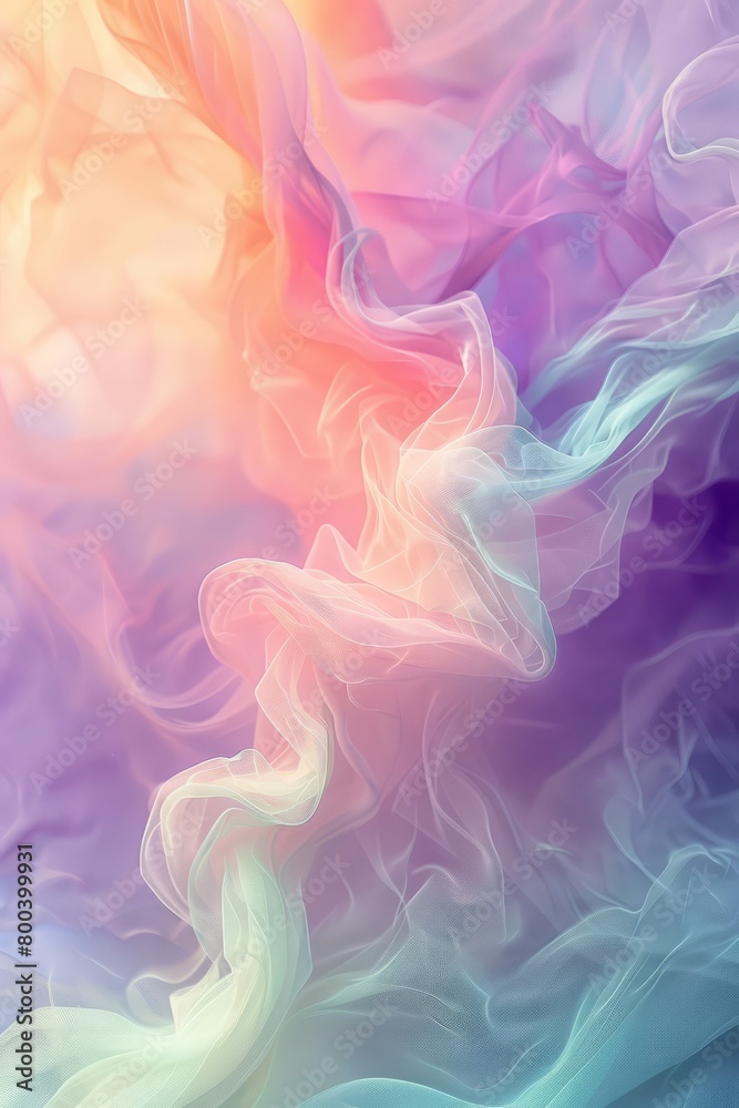 Poster a colorful, flowing piece of fabric with a rainbow pattern. the colors are bright and vibrant, creat