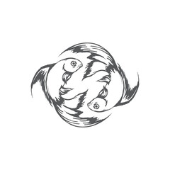 simple ornamental fish icon logo sketch.