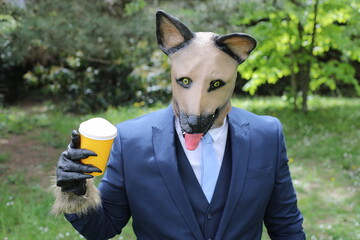 Businessman with a dog face 