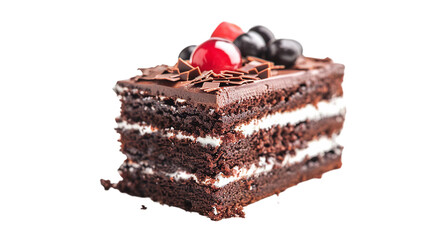 Delicious Black Forest Cake Slice on Transparent Background - Indulge in Gourmet Chocolate Dessert with Fresh Cream and Cherry Topping, Perfect for Celebrations and Special Occasions