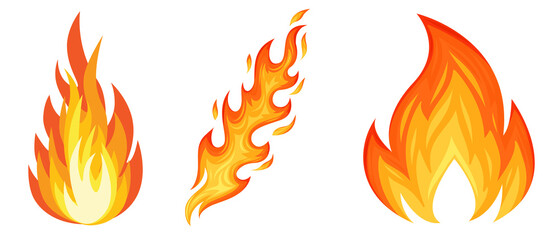 Set of beautiful fire flames isolated on white background