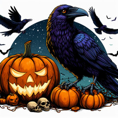 Illustration Raven halloween