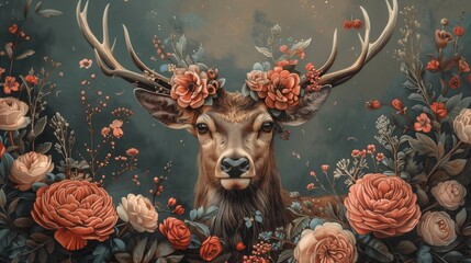 Victorian Botanical Deer, generative ai