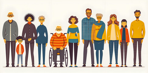 A watercolor banner depicting silhouettes of people of different ages. The concept of celebrating the day of family, care and mutual understanding of different generations
