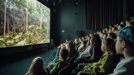 Audience Engrossed in Environmental Documentary. Generative AI