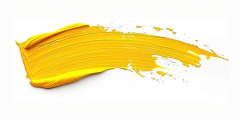 A yellow brush stroke in the shape of an isolated paint stroke on a white background