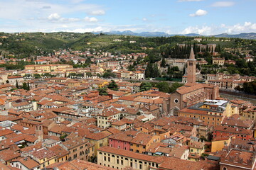 Verona Italy 09/03/2023. Red tiled roofs in the city of Verona.