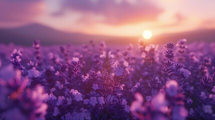 Naklejka premium Pastel Dream: Lavender Field at Dawn, generative ai
