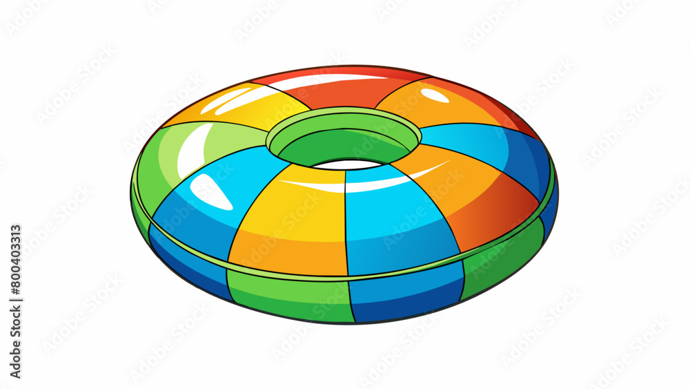 Poster A brightlycolored inflatable sphere that floats easily on the surface of the water making it perfect for pool games.  on white background . Cartoon Vector.