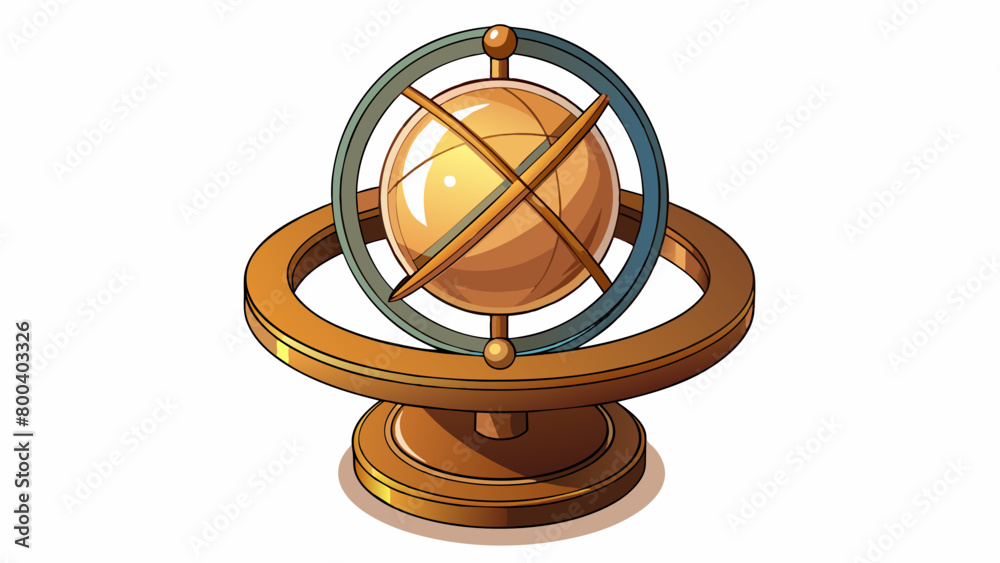 Poster A bronze sundial in the shape of a halfsphere its polished surface reflecting the suns rays and revealing the time in precise increments.  on white. Cartoon Vector.