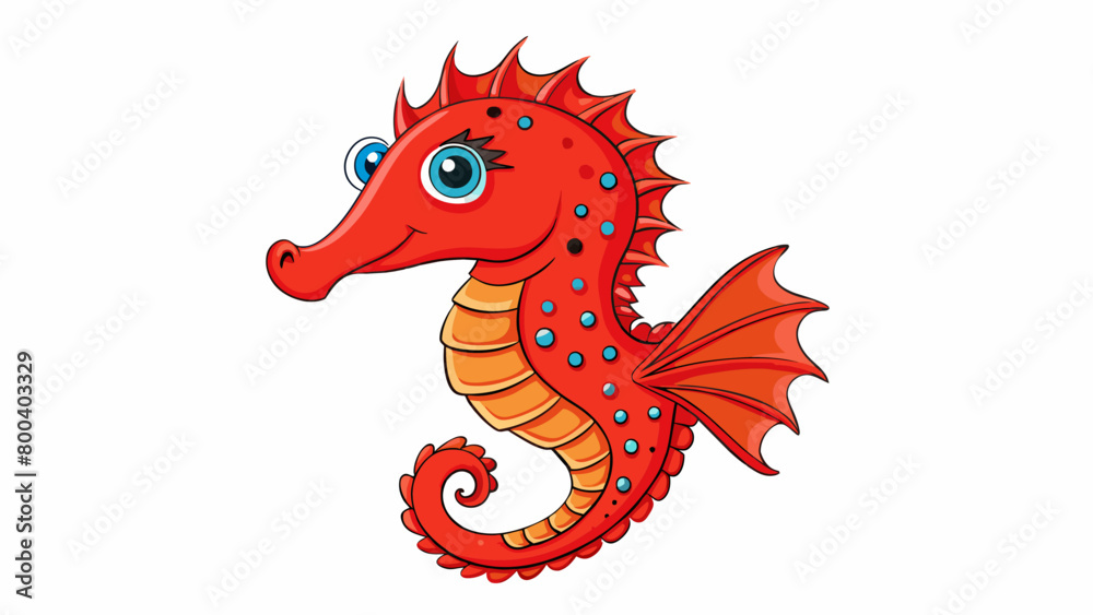 Poster a bright red seahorse not unlike a miniature dragon with spiky fins and a vibrant intricately patter