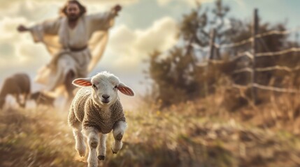 Jesus in search of the lost lamb, christian photo