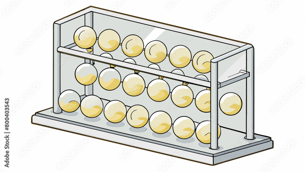 Poster A clear acrylic rack with 15 individual compartments for each numbered ball. The balls are held in place by small pins and can be easily retrieved one. Cartoon Vector.