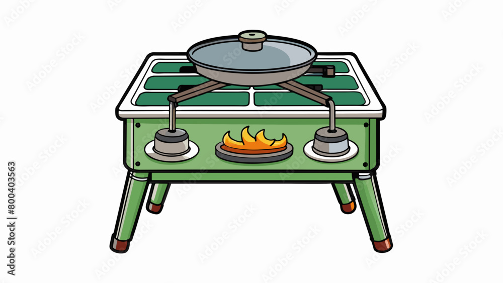 Aufkleber a classic camping stove with a cast iron cooking surface and multiple burners. it has a large cookin