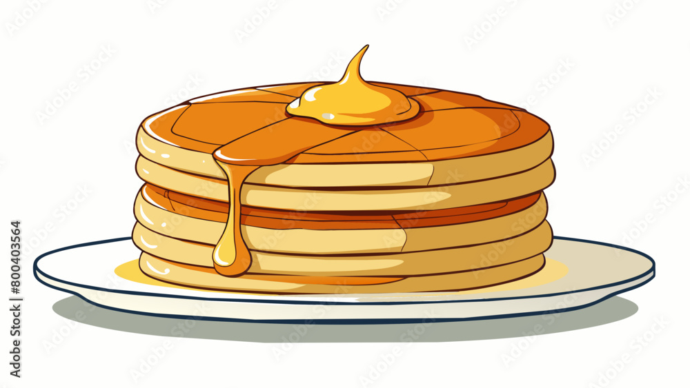 Poster a clear light syrup that cascades down the sides of a stack of pancakes leaving behind a faint but p