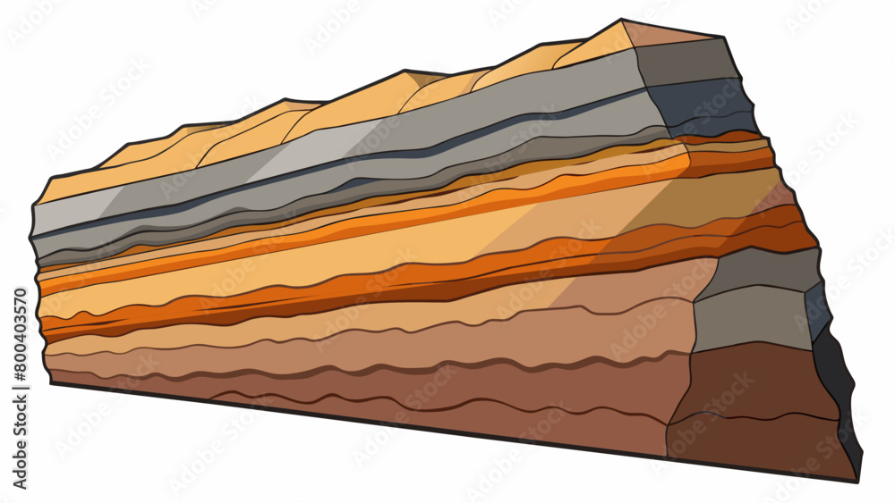 Sticker a cliff face made of stacked layers of sedimentary rock each layer a different shade of brown tan an