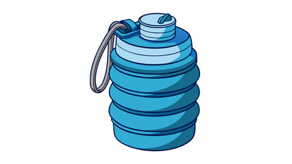 A collapsible water bottle made of silicone perfect for outdoor activities. It can be rolled up when empty making it easy to store in a bag or. Cartoon Vector.