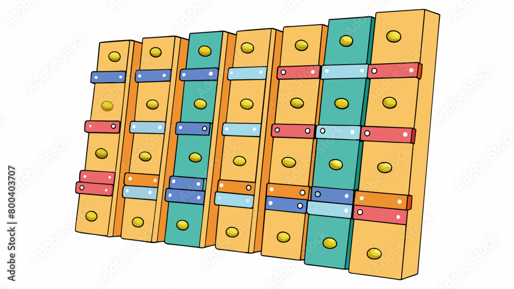 Poster A compact outdoor wall constructed from thick wooden beams arranged in a vertical grid. Colorful plastic holds are attached to the beams creating a. Cartoon Vector.