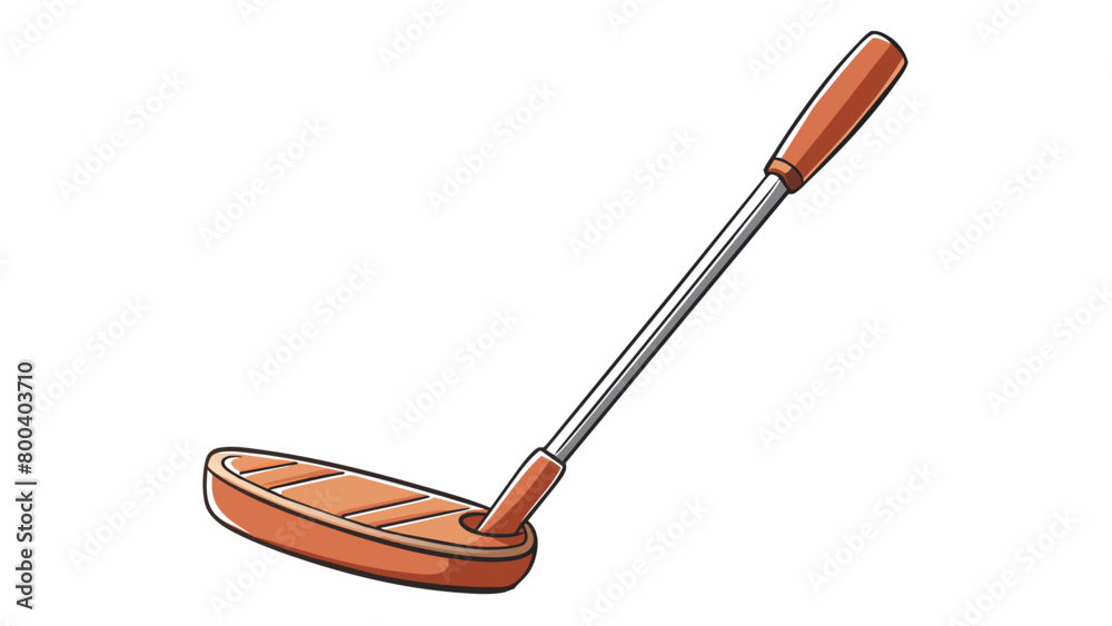 Poster A compact putter designed with a short flat shaft and a round head that gently curves for optimal precision. The grip is cushioned for a comfortable. Cartoon Vector.