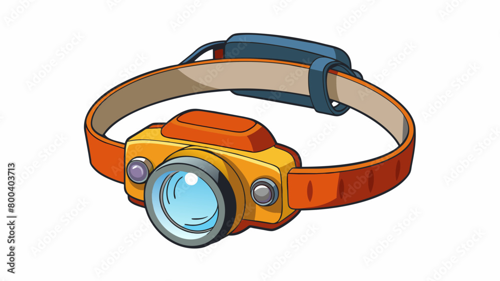 Poster a compact headlamp flashlight designed for outdoor activities. the light is attached to a flexible s