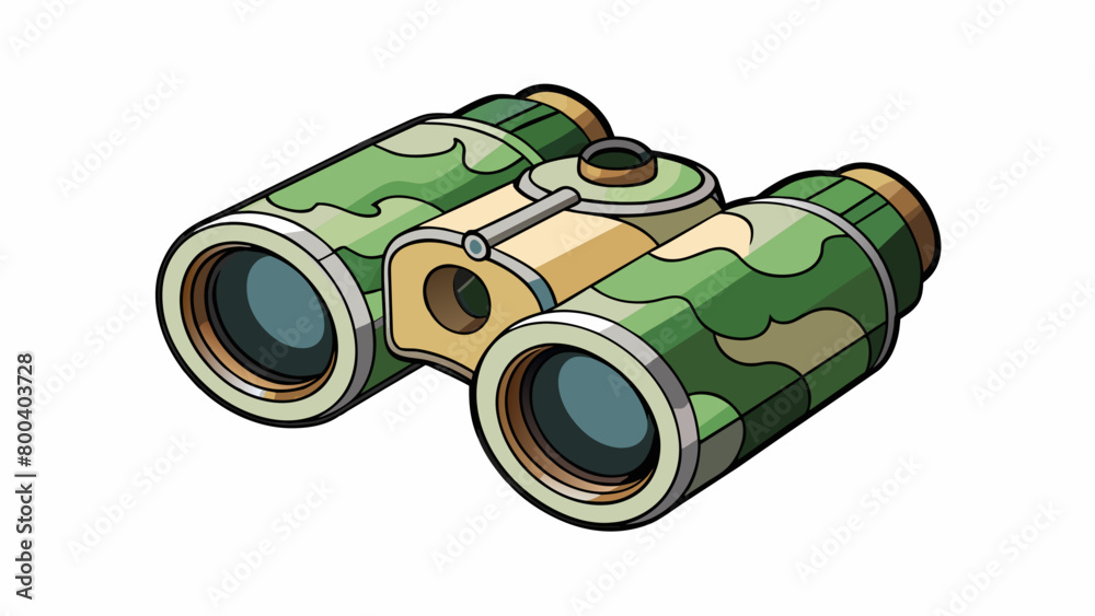Poster a compact pair of binoculars with a camouflage print and a rubberized grip for comfortable handling.