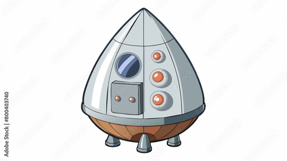 Poster A compact teardropshaped object constructed of sy steel plates equipped with protruding propellers at the back and a small conical hatch at the top.. Cartoon Vector.